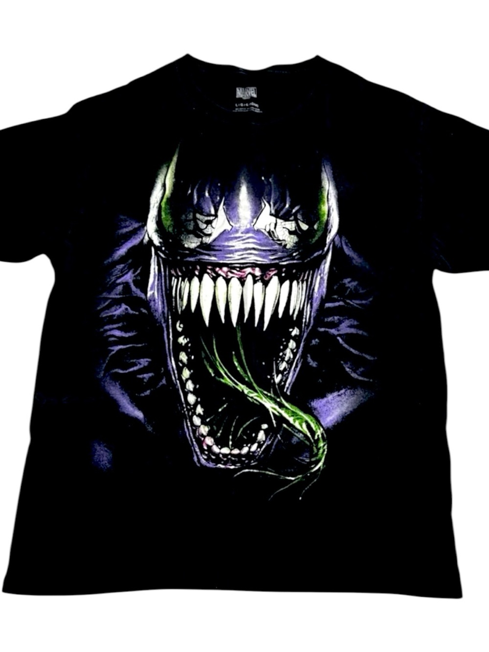 Marvel Venom Graphic T Shirt Mens L Black Face Print 100% Cotton Comics Tee